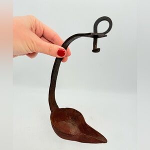 Antique Wrought Iron Betty Oil Lamp, Cruisie, hanging light, greasy Betty lamp,